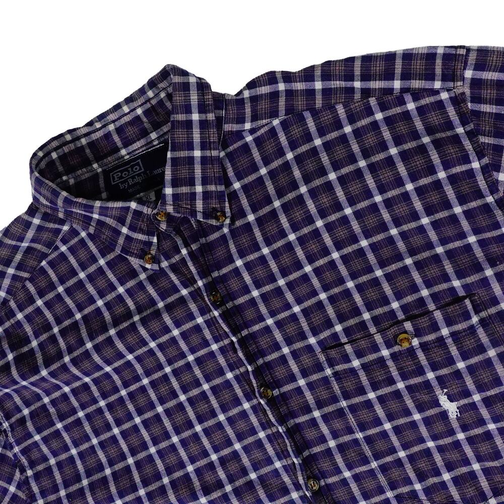 Ralph Lauren Vintage 90s Plaid Pocket Button Up Outdoor Shirt Made USA Men's XL